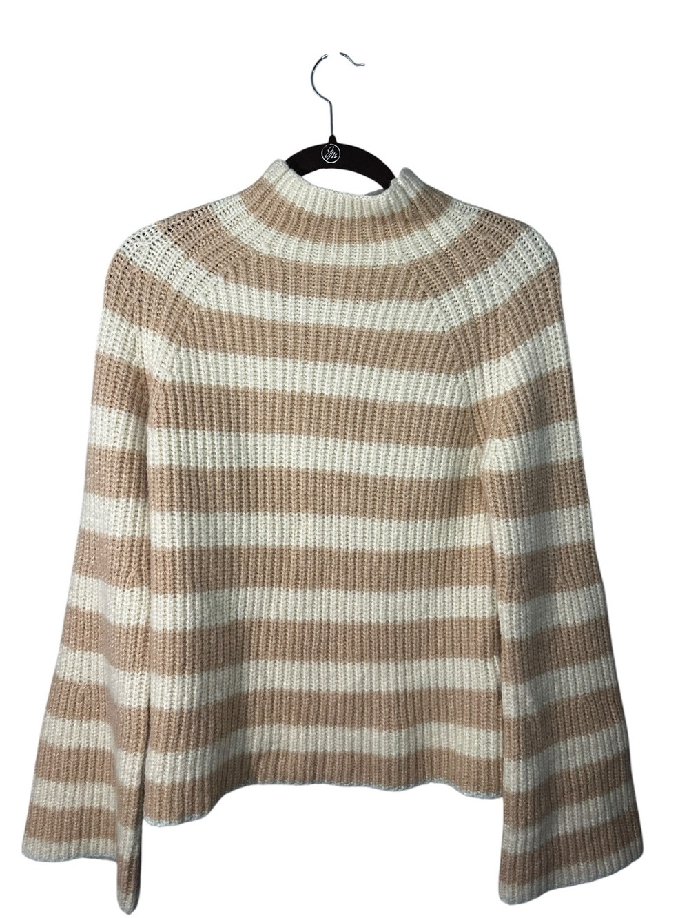 Maeve by Anthropologie Striped Mock Neck Sweater Knit Pullover Cream Taupe Small